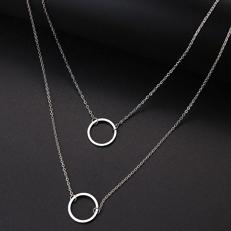 DOTIFI For Women Double Round Geometric Pendant Necklace Stainless Steel Gold and Silver Color Jewelry Gift