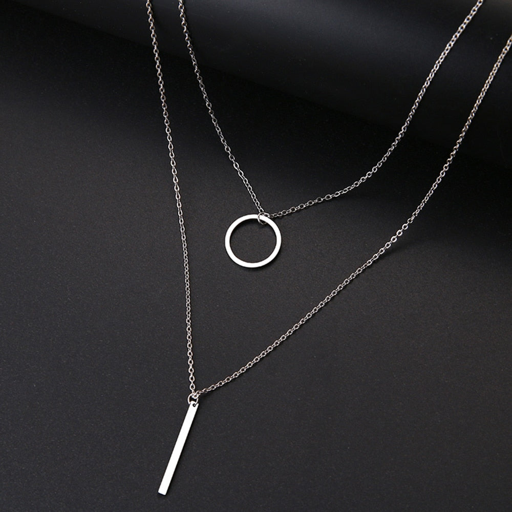 DOTIFI For Women Double Round Geometric Pendant Necklace Stainless Steel Gold and Silver Color Jewelry Gift