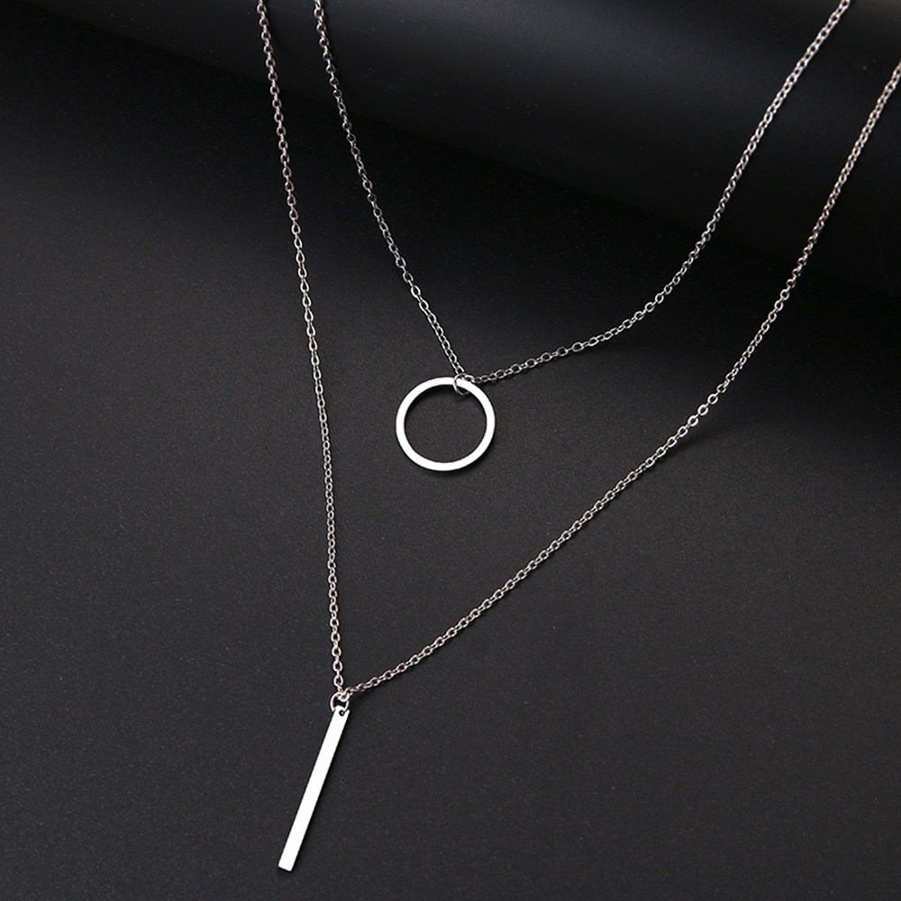 DOTIFI For Women Double Round Geometric Pendant Necklace Stainless Steel Gold and Silver Color Jewelry Gift