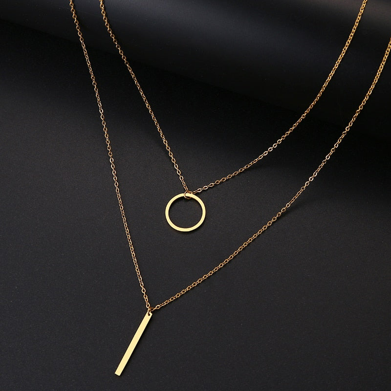 DOTIFI For Women Double Round Geometric Pendant Necklace Stainless Steel Gold and Silver Color Jewelry Gift