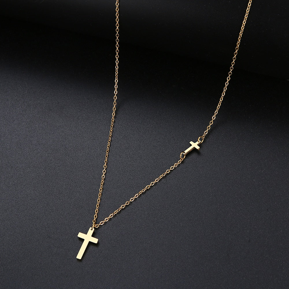 DOTIFI For Women Shiny Cross 8 Character Pendant Necklace Stainless Steel Gold and Silver Color Jewelry Gift