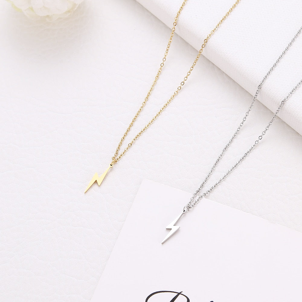 DOTIFI Stainless Steel Lightning Necklace Pendant Necklace Gold and Silver Color For Women Jewelry Necklace