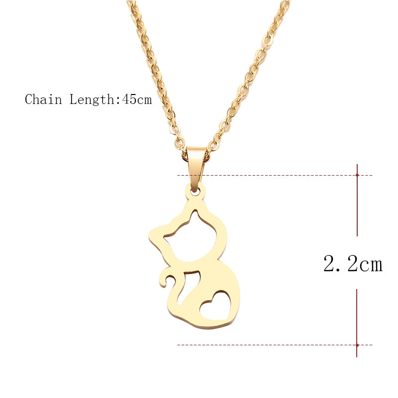 DOTIFI  Stainless Steel Necklace For Women Cute kitten Gold And Silver Color Pendant Necklace Engagement Jewelry