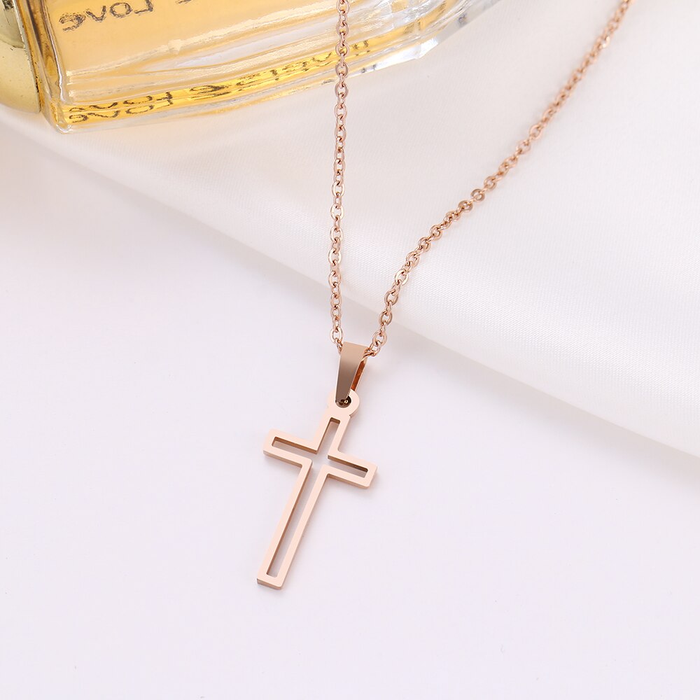 DOTIFI Stainless Steel Necklace For Women Lover's Gold And Rose Gold Color Chain Cross Necklace Small Cross Religious Jewelry