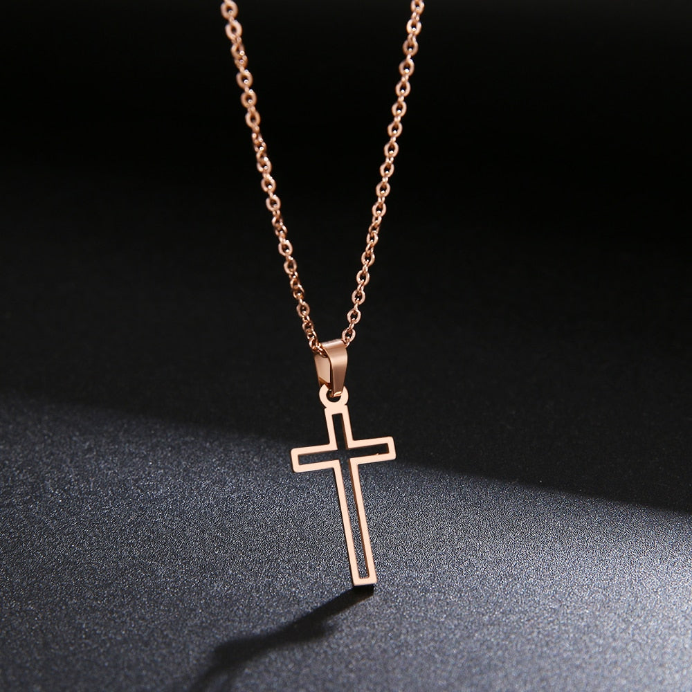DOTIFI Stainless Steel Necklace For Women Lover's Gold And Rose Gold Color Chain Cross Necklace Small Cross Religious Jewelry