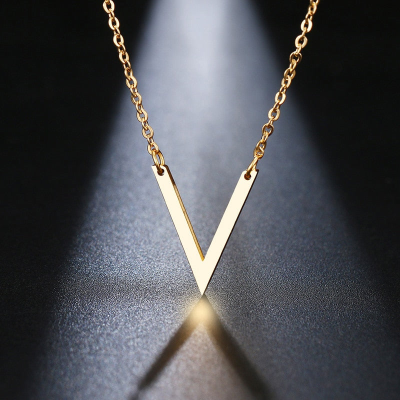 DOTIFI Stainless Steel Necklace For Women Lover's Gold And Rose Gold Color Simple V Pendant Necklace Engagement Jewelry Friends
