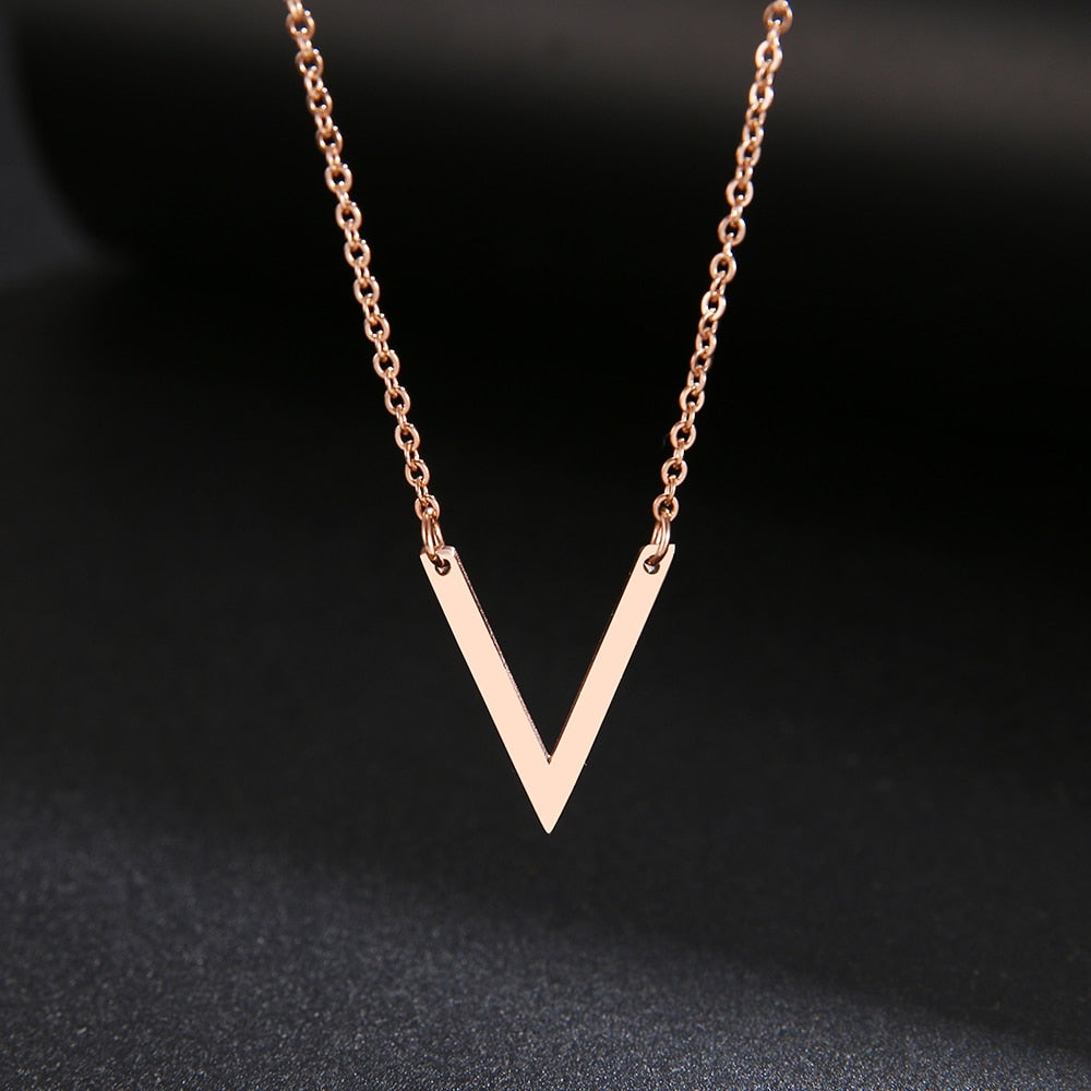 DOTIFI Stainless Steel Necklace For Women Lover's Gold And Rose Gold Color Simple V Pendant Necklace Engagement Jewelry Friends