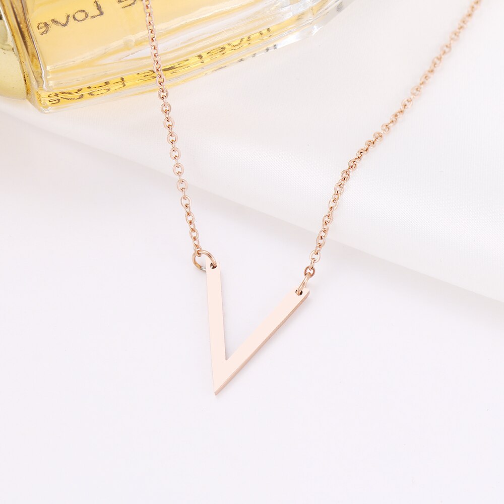 DOTIFI Stainless Steel Necklace For Women Lover's Gold And Rose Gold Color Simple V Pendant Necklace Engagement Jewelry Friends