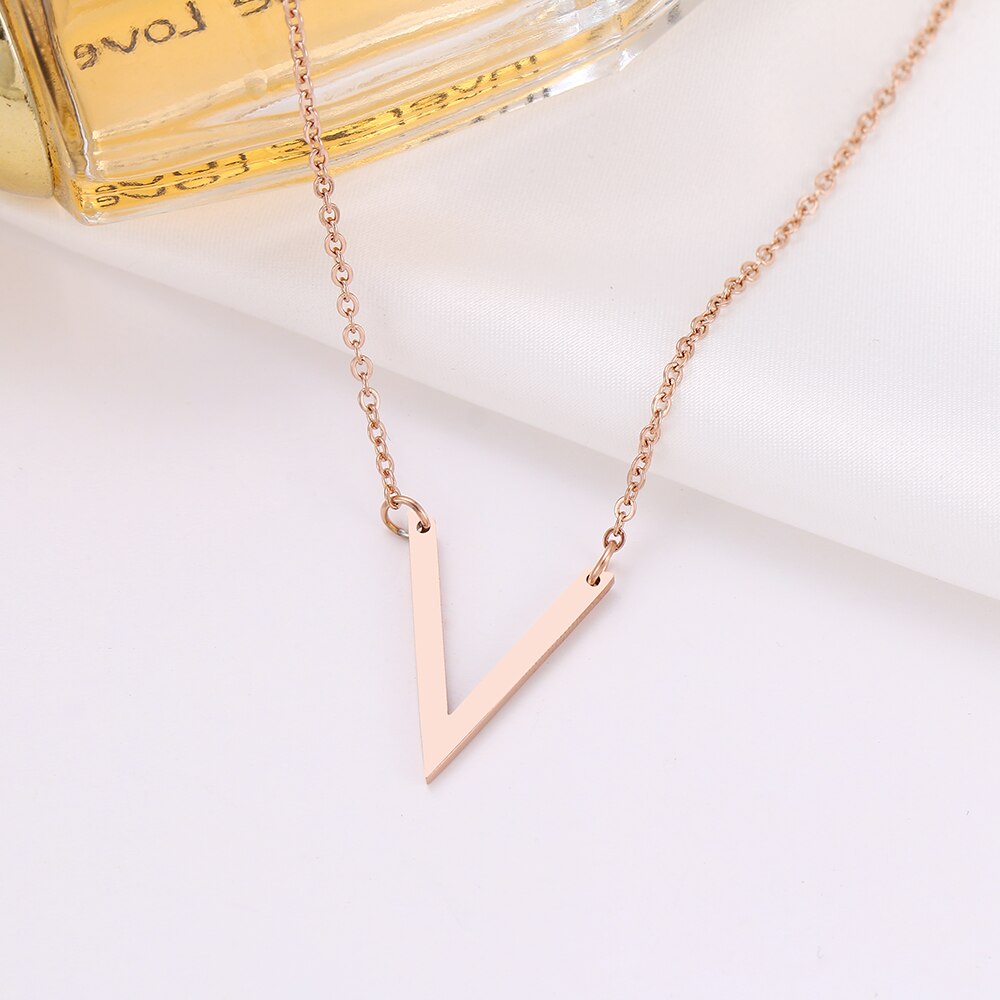 DOTIFI Stainless Steel Necklace For Women Lover's Gold And Rose Gold Color Simple V Pendant Necklace Engagement Jewelry Friends