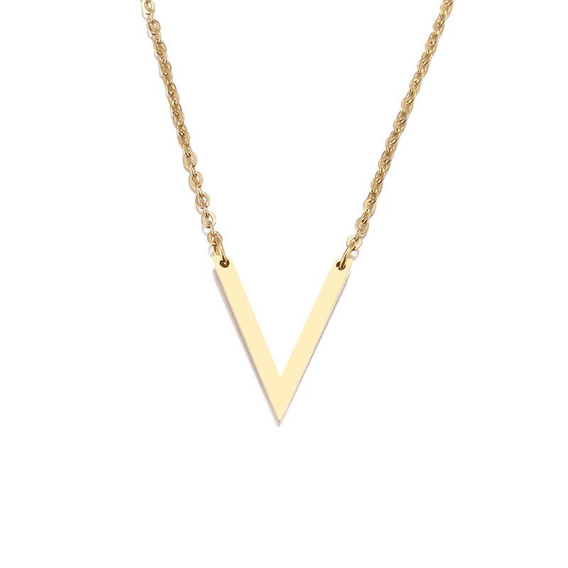 DOTIFI Stainless Steel Necklace For Women Lover's Gold And Rose Gold Color Simple V Pendant Necklace Engagement Jewelry Friends