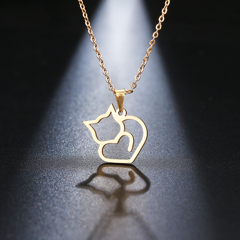 DOTIFI Stainless Steel Necklace For Women Lover's Gold And Silver Color Cat Exquisite Pendant Necklace Engagement Jewelry