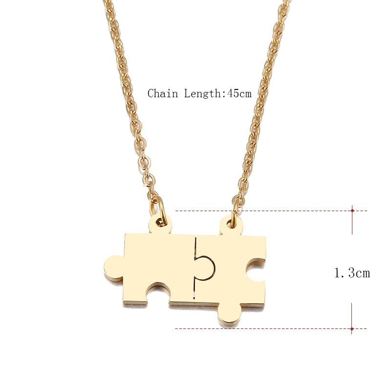 DOTIFI Stainless Steel Necklace For Women Lover's Gold And Silver Color Puzzle Pendant Necklace Engagement Jewelry