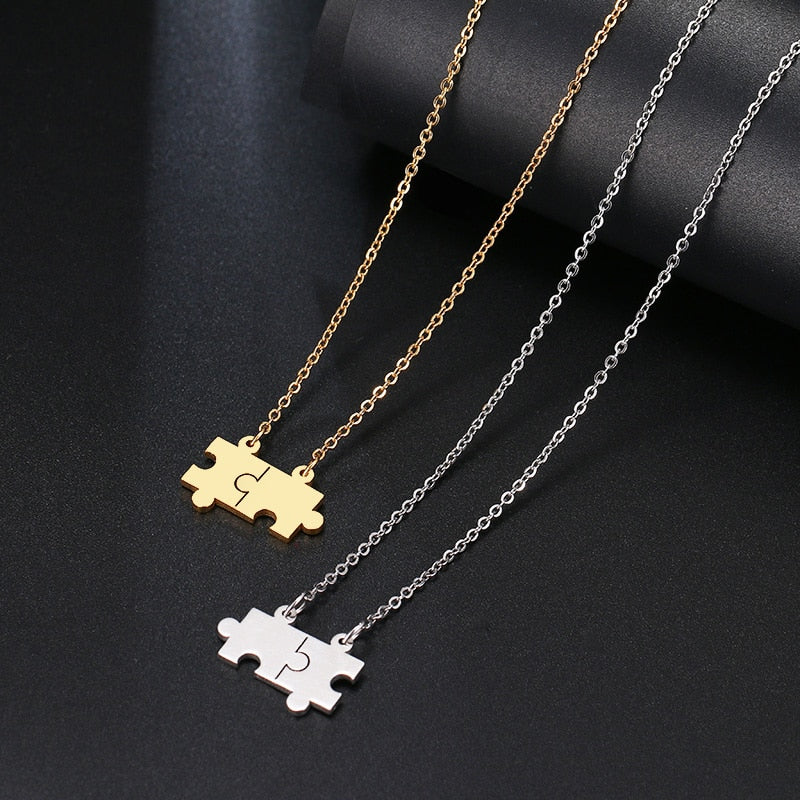 DOTIFI Stainless Steel Necklace For Women Lover's Gold And Silver Color Puzzle Pendant Necklace Engagement Jewelry