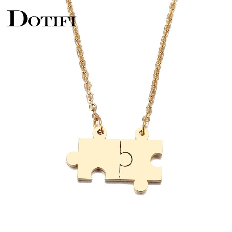 DOTIFI Stainless Steel Necklace For Women Lover's Gold And Silver Color Puzzle Pendant Necklace Engagement Jewelry