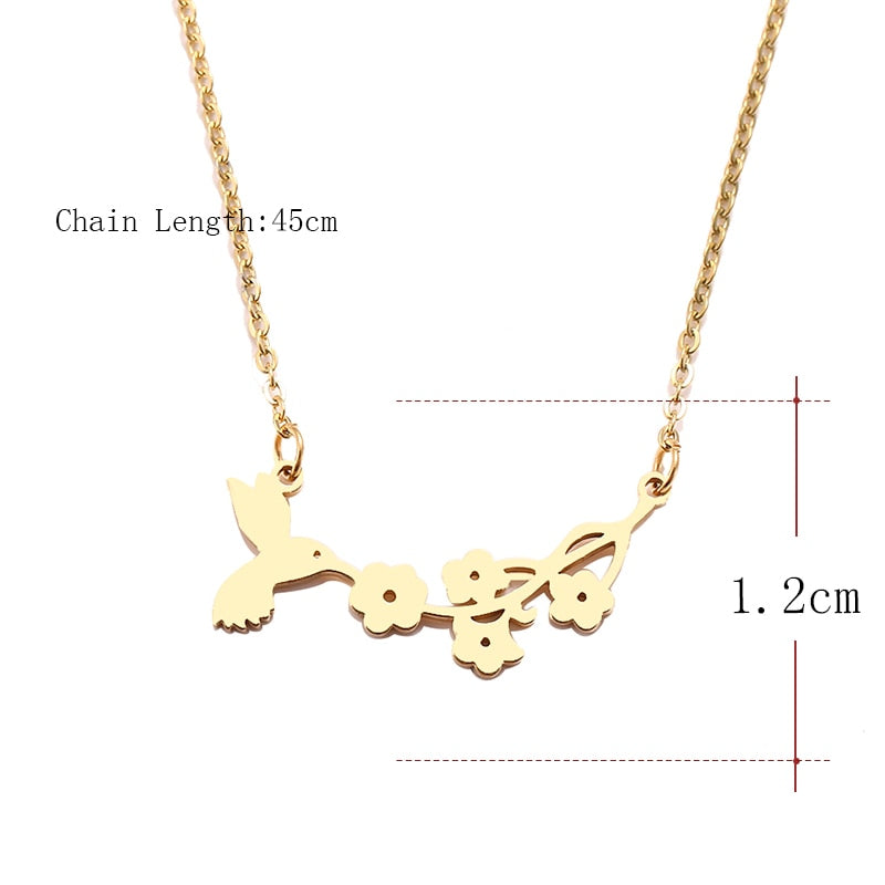 DOTIFI  Stainless Steel Necklace For Women Man Bird And Flower Gold And Silver Color Pendant Necklace Engagement Jewelry