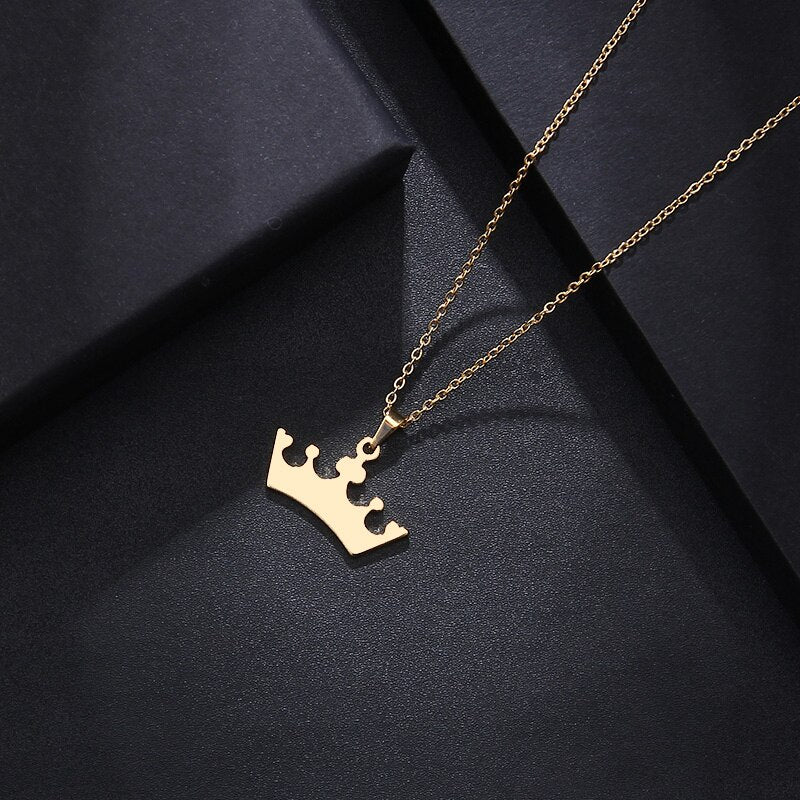 DOTIFI Stainless Steel Necklace For Women Man Lover's Cartoon Crown Gold And Silver Color Pendant Necklace Engagement Jewelry