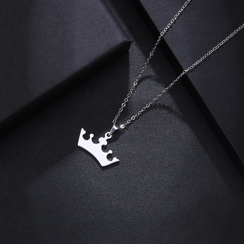 DOTIFI Stainless Steel Necklace For Women Man Lover's Cartoon Crown Gold And Silver Color Pendant Necklace Engagement Jewelry