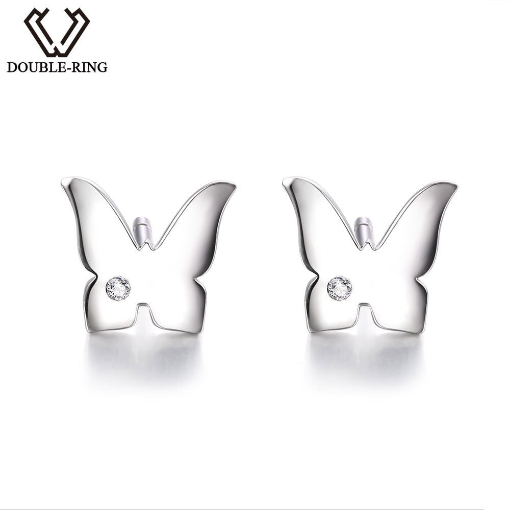 DOUBLE-R 0.01ct Natural Diamond Stud Earrings For Women Butterfly 925 Sterling Silver Earrings Brand Diamond Jewelry Female Gift
