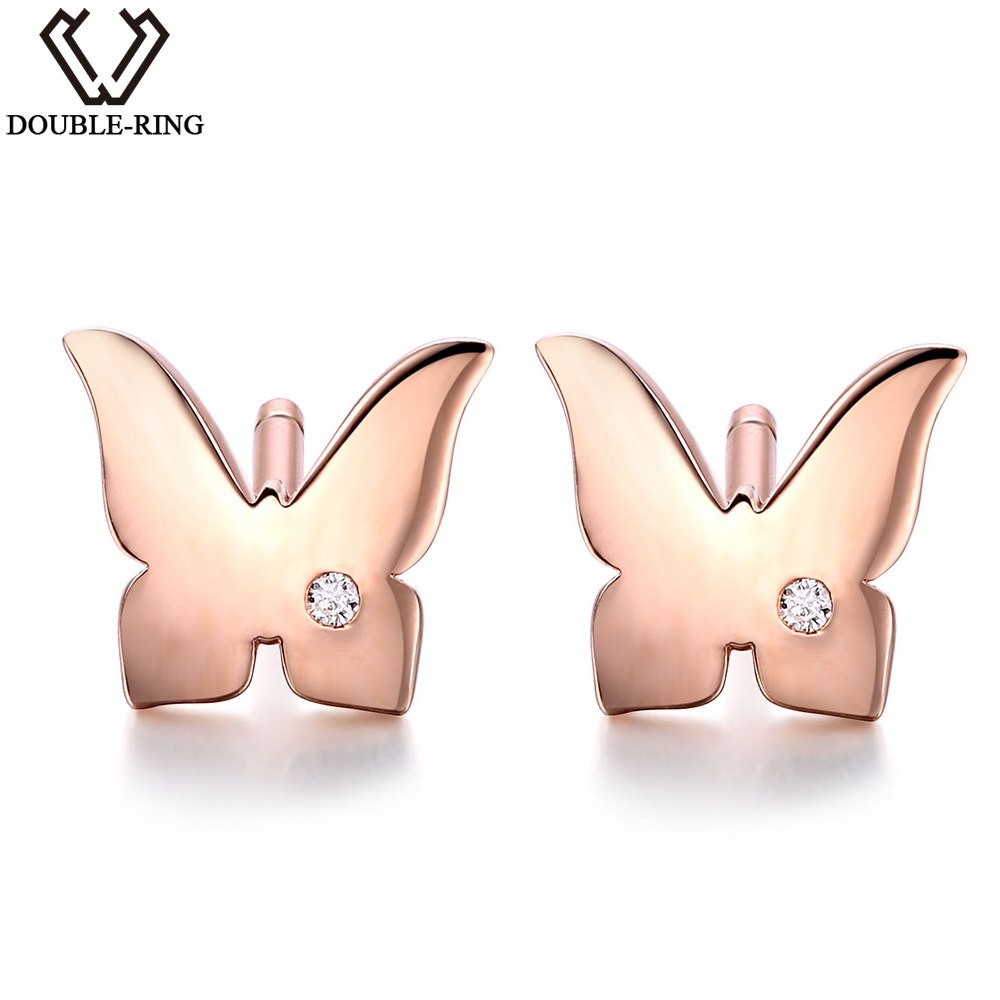 DOUBLE-R 0.01ct Natural Diamond Stud Earrings For Women Butterfly 925 Sterling Silver Earrings Brand Diamond Jewelry Female Gift