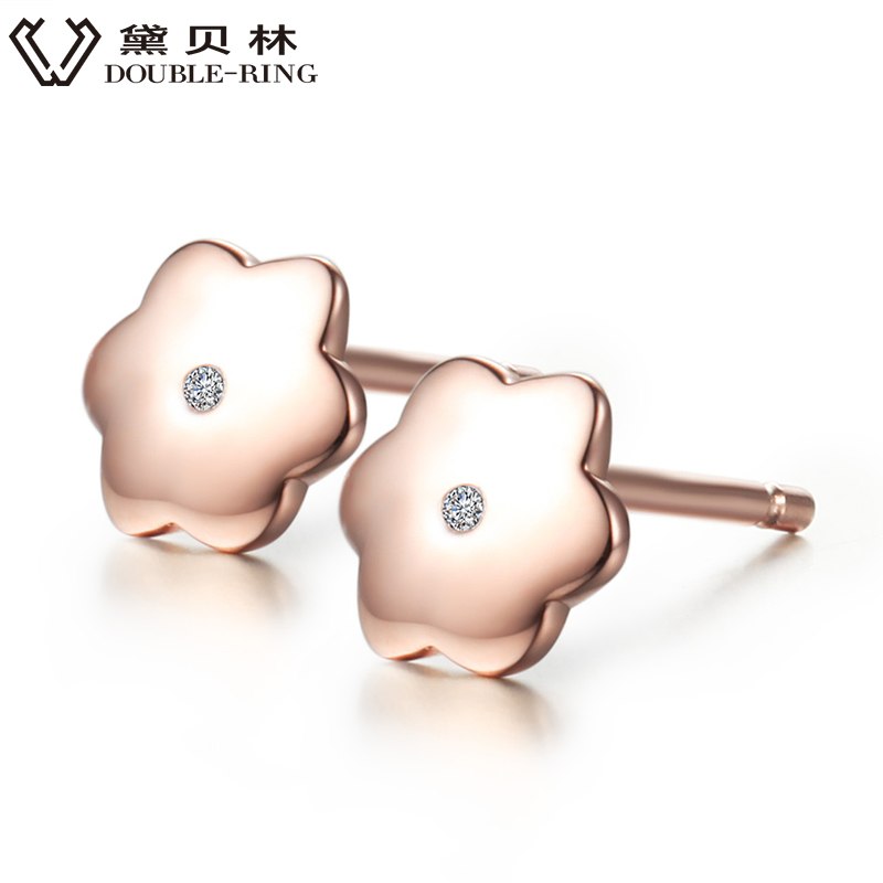 DOUBLE-R 0.02 ct Real Diamond Stud Earrings Women Flower Solid 925 Silver Rose Gold Earring Fine Jewelry Classic Gift for Ladies