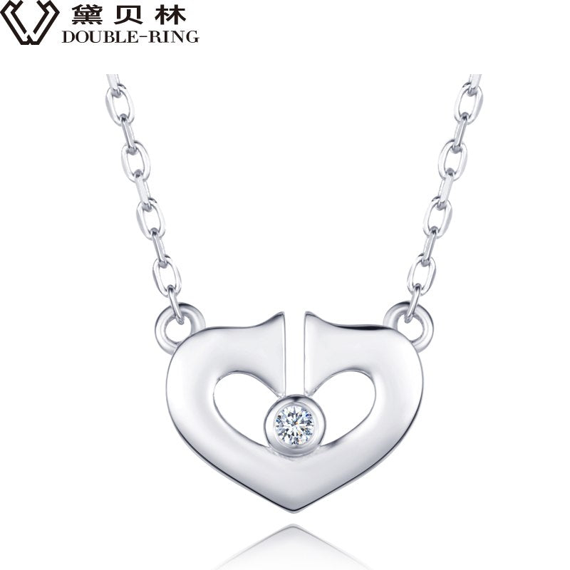 DOUBLE-R 0.02ct Natural Diamond Pendant Necklaces Women Silver 925 18 inch Chain Romantic Heart Diamond Jewelry Female Gift