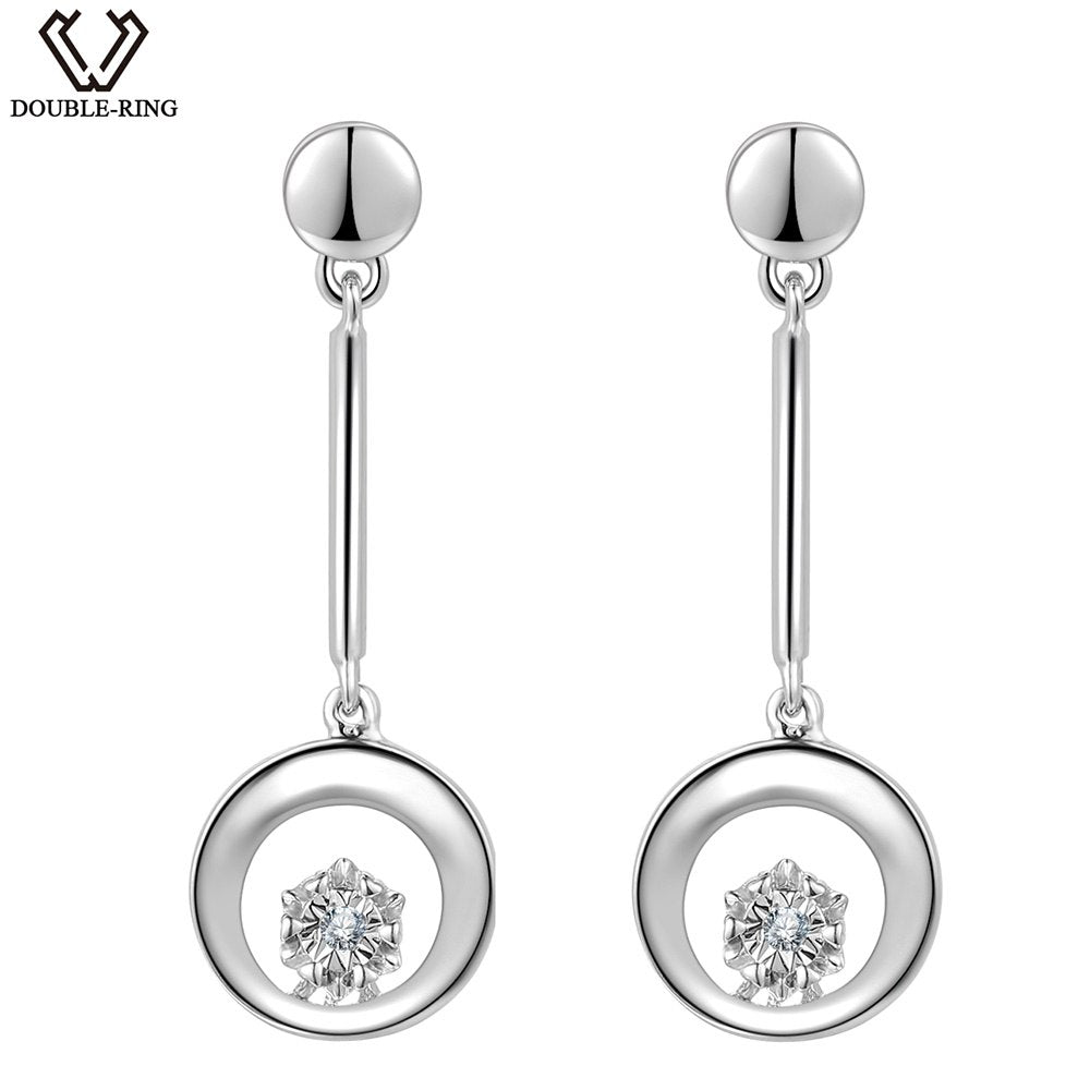 DOUBLE-R 0.02ct Natural White Diamond Earrings Women Round Solid 925 Silver Long Drop Earrings Classic Wedding Fine Jewelry Gift