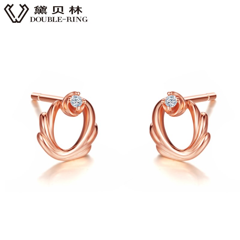 DOUBLE-R 0.03ct Diamond Stud Earrings Female 925 Sterling Silver Outside Rose Gold Earring Romantic Wedding Gift Diamond Jewelry