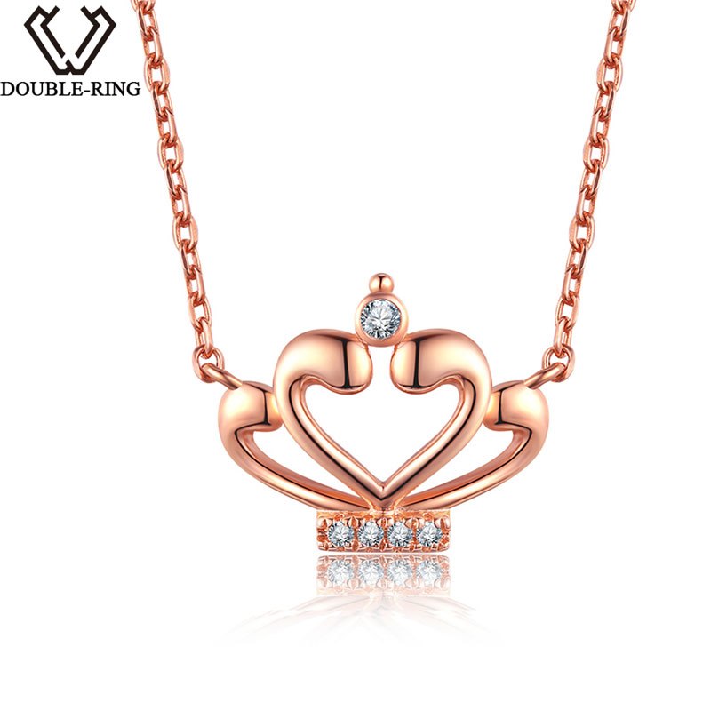 DOUBLE-R 0.03ct Natural Diamond Necklace female Solid 925 Sterling Silver Pendant Women Anniversary Gift Rose Gold Jewelry