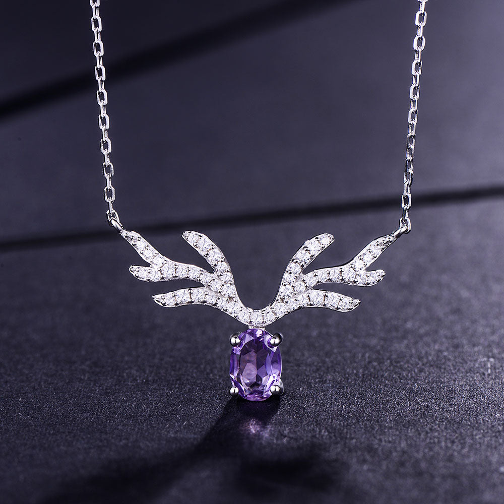 DOUBLE-R 0.6ct Natural Genuine Purple Amethyst Pendants Classic Necklaces Real 100% 925 Sterling Silver Fine Jewelry for women