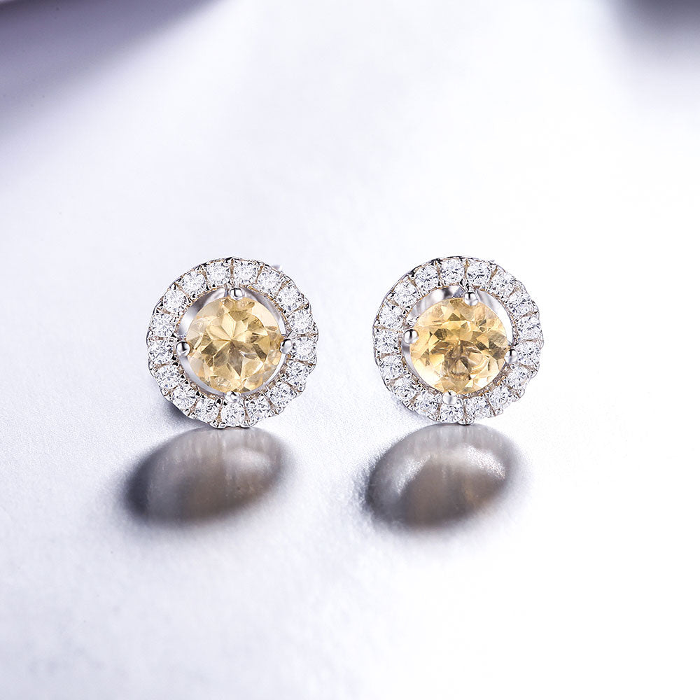 DOUBLE-R 0.86ct Natural Citrine Gemstone 925 Silver Sterling Stud Earrings For Women