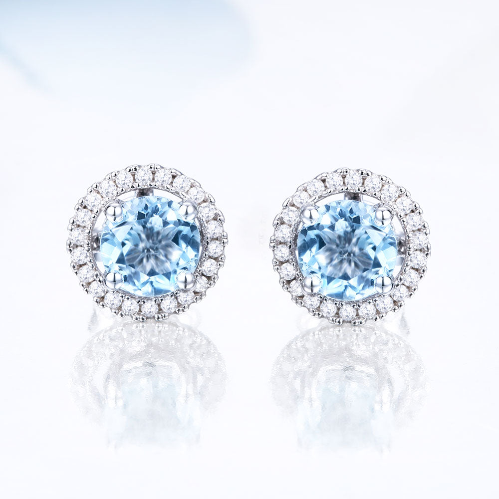 DOUBLE-R 1.57 Ct Round Genuine Natural Amethyst Earrings For Women 925 Sterling Silver Gemstone Stud Earrings wedding Jewelry