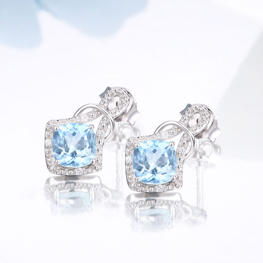 DOUBLE-R 1.65ct Genuine Natural Amethyst 925 Sterling Silver Earrings Gemstone Earrings For Women Blue Earrings