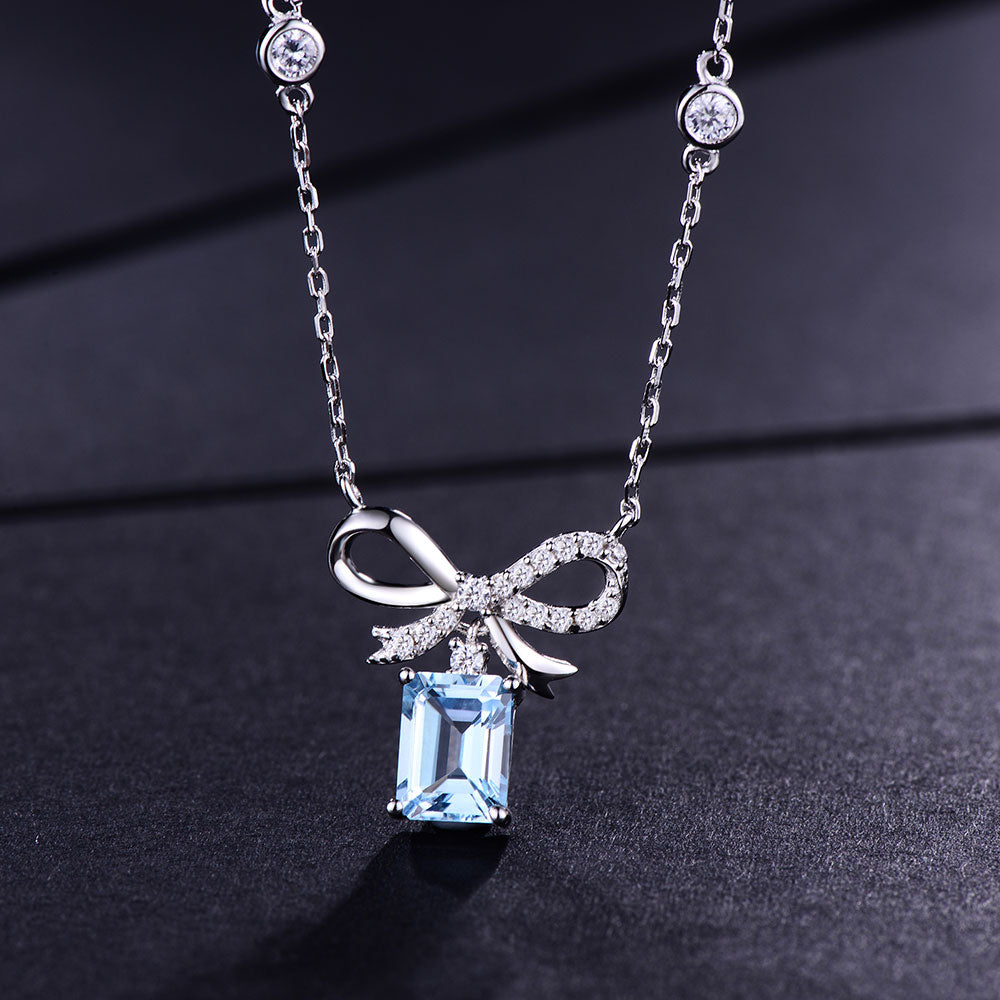 DOUBLE-R 1.6ct Natural Blue Topaz Classic Real 100% 925 Sterling Silver Pendants Necklaces Fine Wedding Jewelry for Women