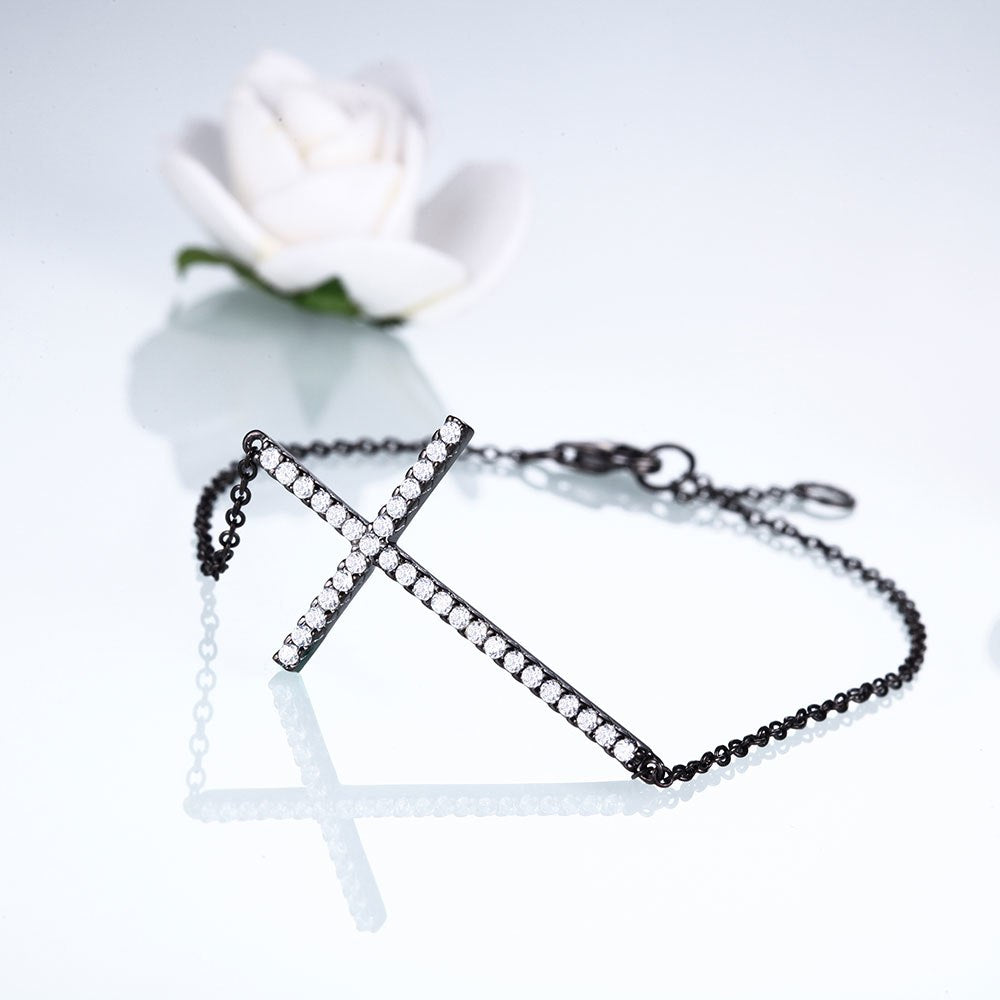 DOUBLE-R 100% Real 925 Sterling Silver Cross Bracelet Created white Topaz Classic cross Bracelets Fine Jewelry