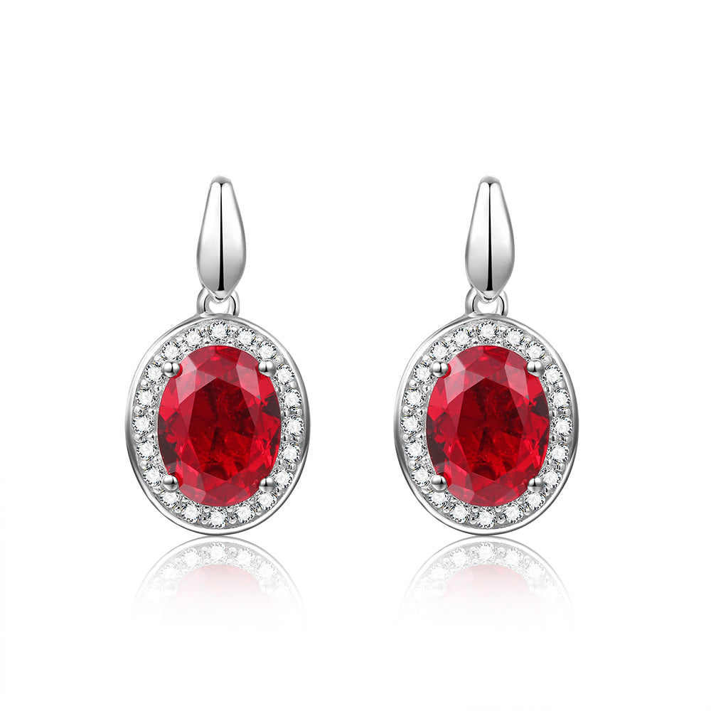 DOUBLE-R 2.8ct Created Oval Ruby Gemstone 925 Earrings Zircon Sterling Silver Earring