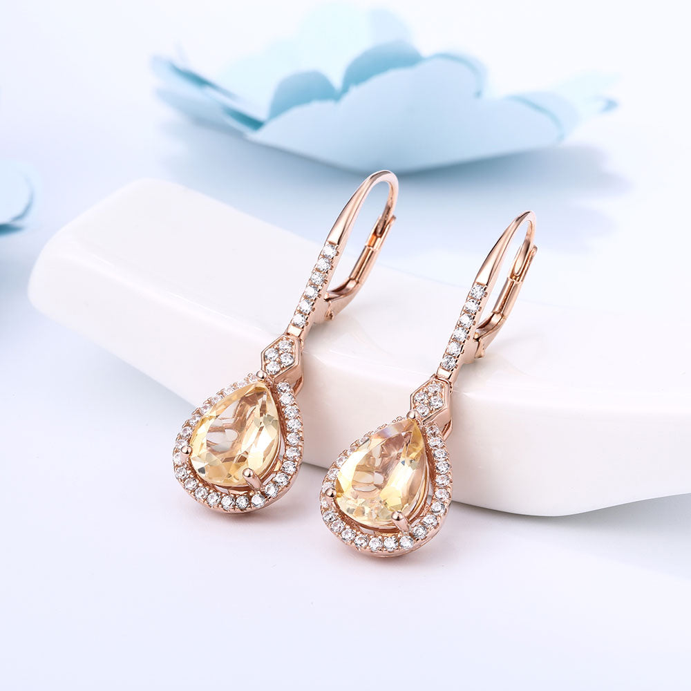 DOUBLE-R 4.35ct Genuine Natural Citrine Silver 925 Drop Earrings vintage Gemstone earrings For Women fine Wedding Jewelry