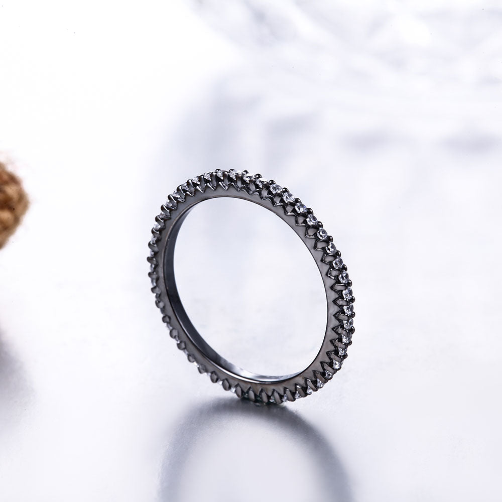 DOUBLE-R 925 Sterling Silver Band Ring Classic Created white Topaz for engagement Fine Jewelry Rings for Women