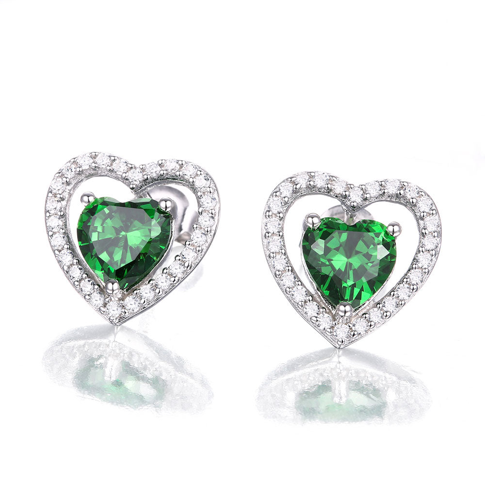 DOUBLE-R 925 Sterling Silver Earrings For Girl Heart Earrings Created Sapphire Gemstone Jewelry Stud Earring