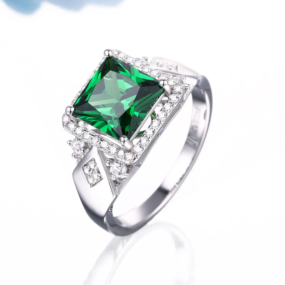 DOUBLE-R 925 Sterling Silver Rings For Women Jewelry Created Emerald Gemstone Ring Embroidery