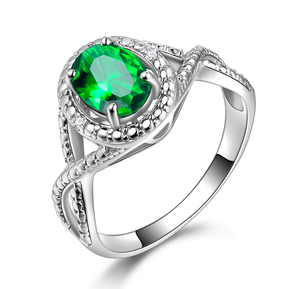 DOUBLE-R 925 Sterling Silver Sapphire Ring Blue Topaz Zircon Created Oval 1.2ct Emerald Ruby Gemstone Engagement Rings for Women