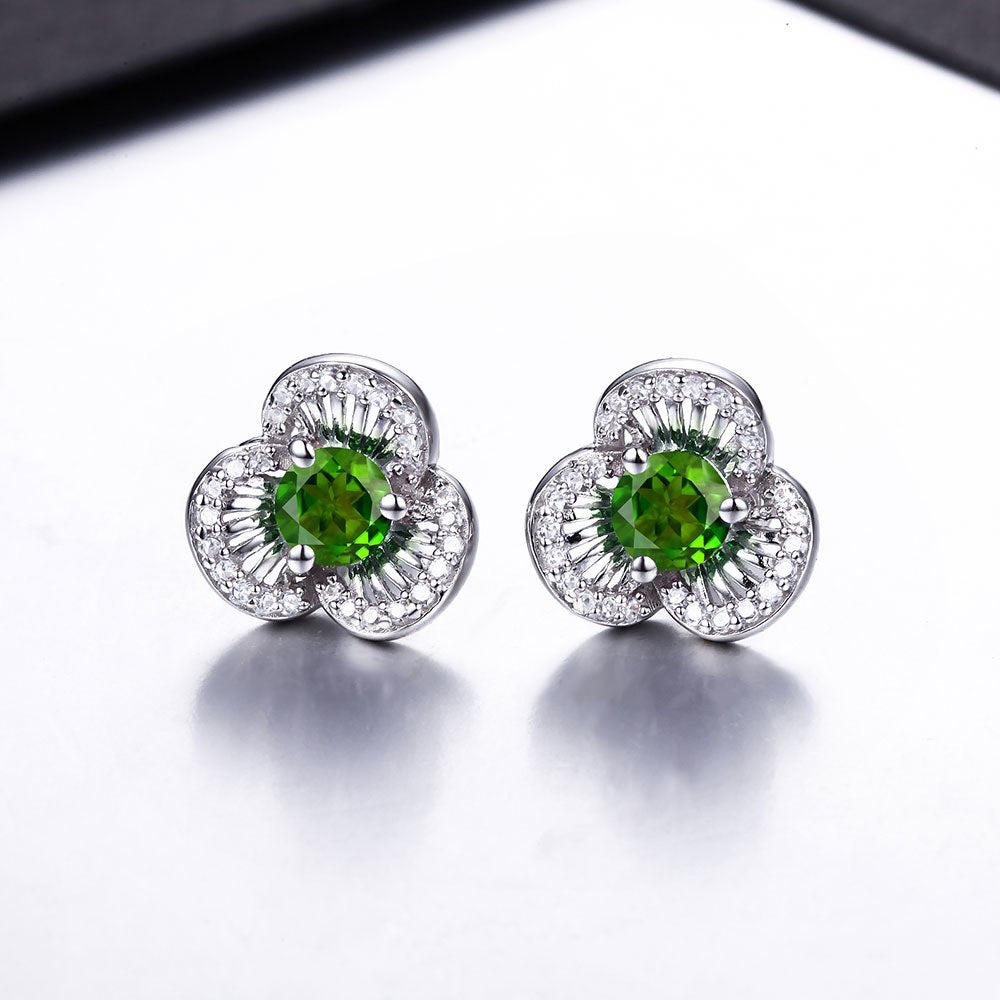 DOUBLE-R 925 Sterling Silver Stud Earrings For Women Lovely Flower Earring With Created Sapphire Gemstone