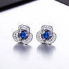 DOUBLE-R 925 Sterling Silver Stud Earrings For Women Lovely Flower Earring With Created Sapphire Gemstone