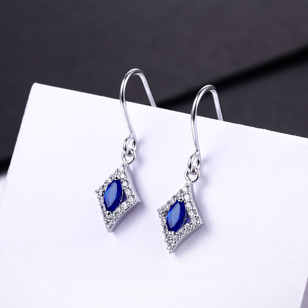 DOUBLE-R 925 sterling silver Created Sapphire Gemstone Drop Earrings for women Brinco Feminino
