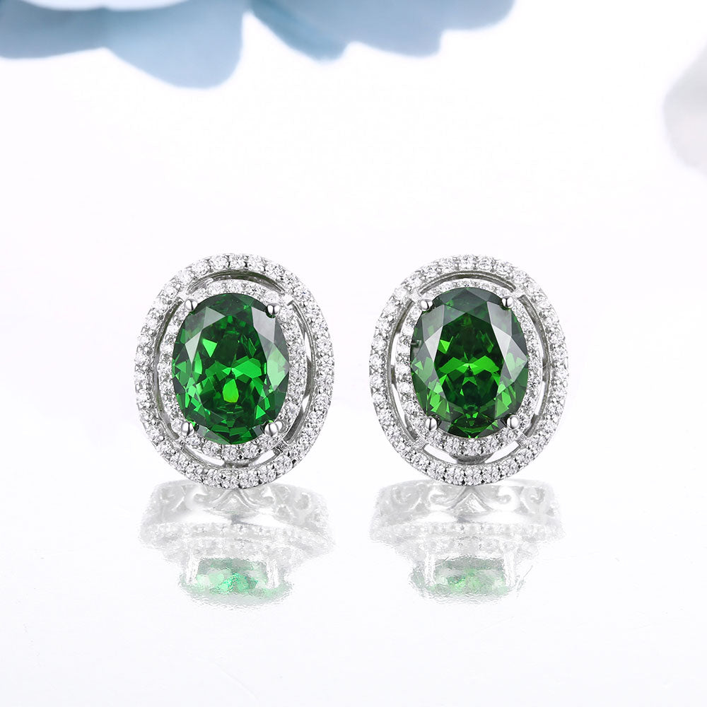 DOUBLE-R 925 sterling silver stud earrings for women Created Sapphire Gemstone Bridal Vintage costume Jewelry