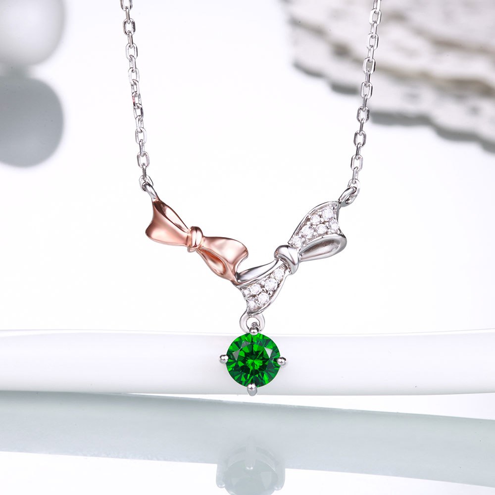 DOUBLE-R Bowknot Real 925 Sterling Silver Created Sapphire Necklaces Pendants Fine Wedding Jewelry for women