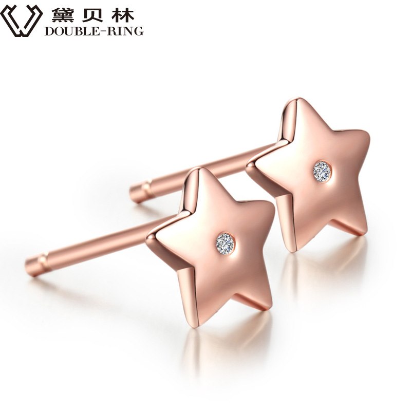 DOUBLE-R Christmas Earrings Female 0.01ct Diamond 925 Sterling Silver Star Stud Earrings Gift Brand Jewelry CASE04658SA-3