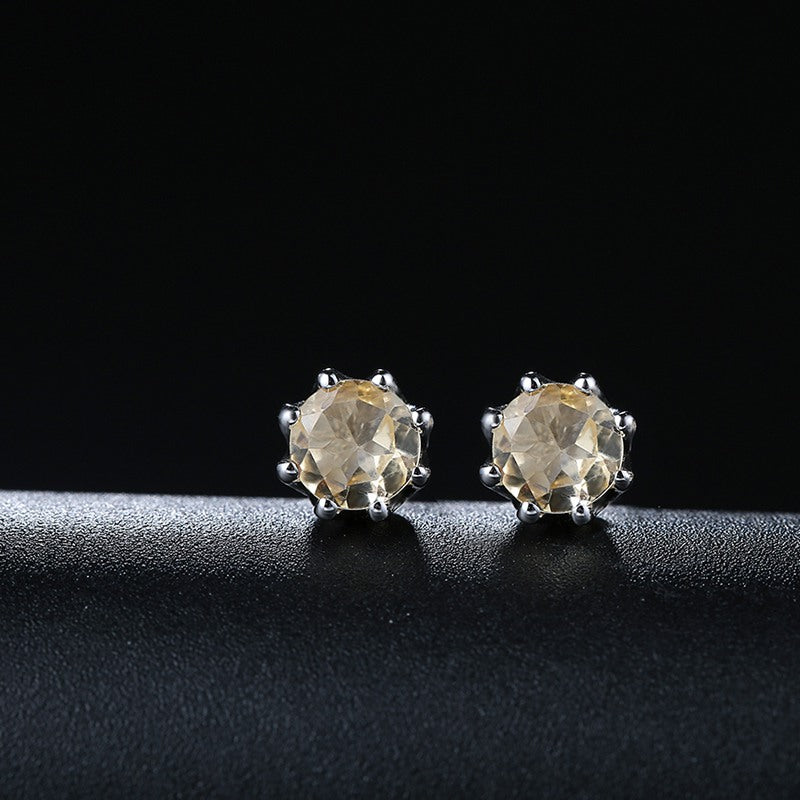DOUBLE-R Citrine Earrings Women 925 Sterling Silver Plant Yellow Stud Earrings Classic Wedding Fine Jewelry Customized CAE00283F