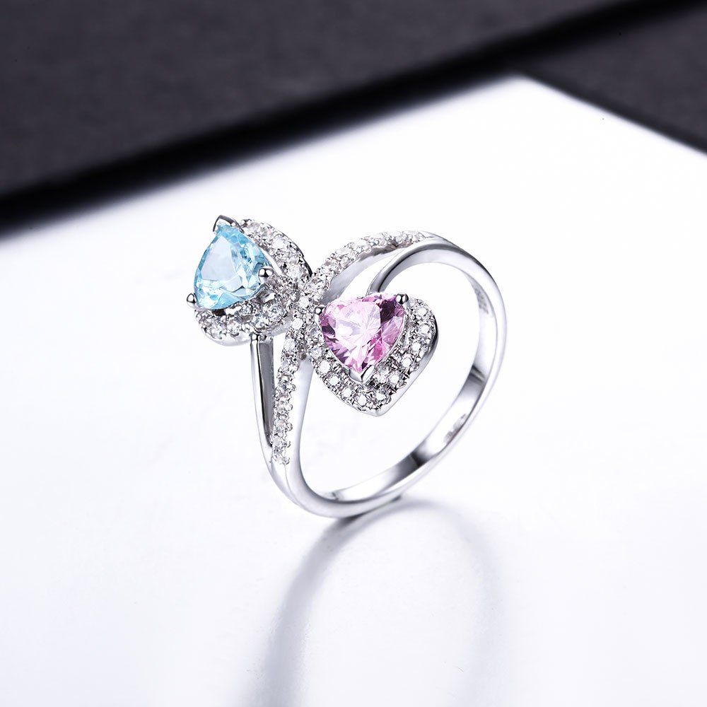 DOUBLE-R Classic Created Blue Topaz And Created Pink Sapphire 925 Sterling Silver Brand Wedding Fine Jewelry For Women