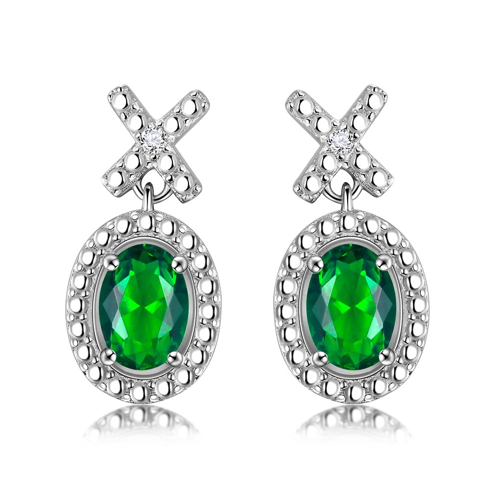 DOUBLE-R Created 1.7ct Emerald Gemstone Sapphire Ruby Zircon Earrings 925 Sterling Silver Blue Topaz Fashion Earring for women