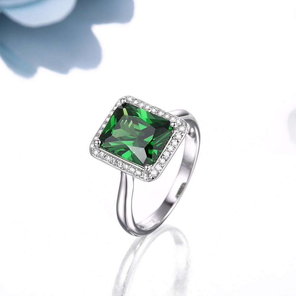 DOUBLE-R Created Emerald Gemstone 925 Sterling Silver Ring Engagement Ring for Women